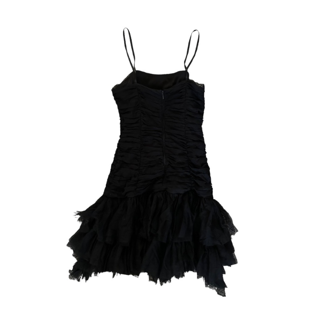 Black y2k rouched and asymmetrical skirt mini dress with black bow detail size11